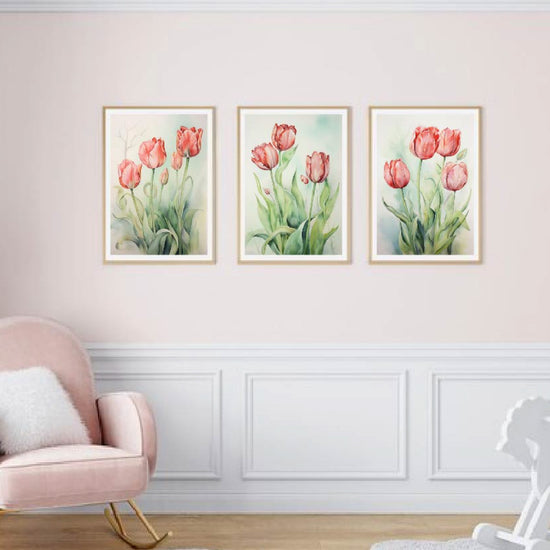 Floral Green And Red Flower Frame Sets